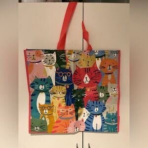 Colorful Large Kitty CATS Pattern Reusable Tote Bag - Pink Handles Cat lovers!!